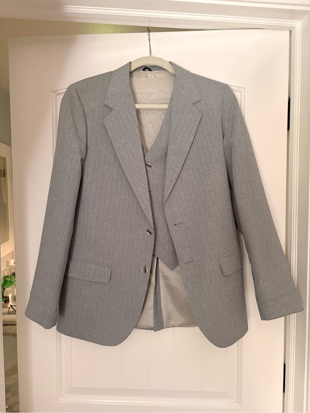 Vintage Women's Blue/Gray Suit Jacket and Vest